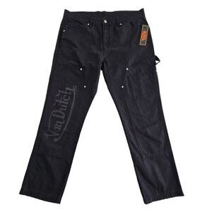 Von Dutch Cargo Painter's Canvas Pants Men's 36x30 Black Reinforced NEW Rivets